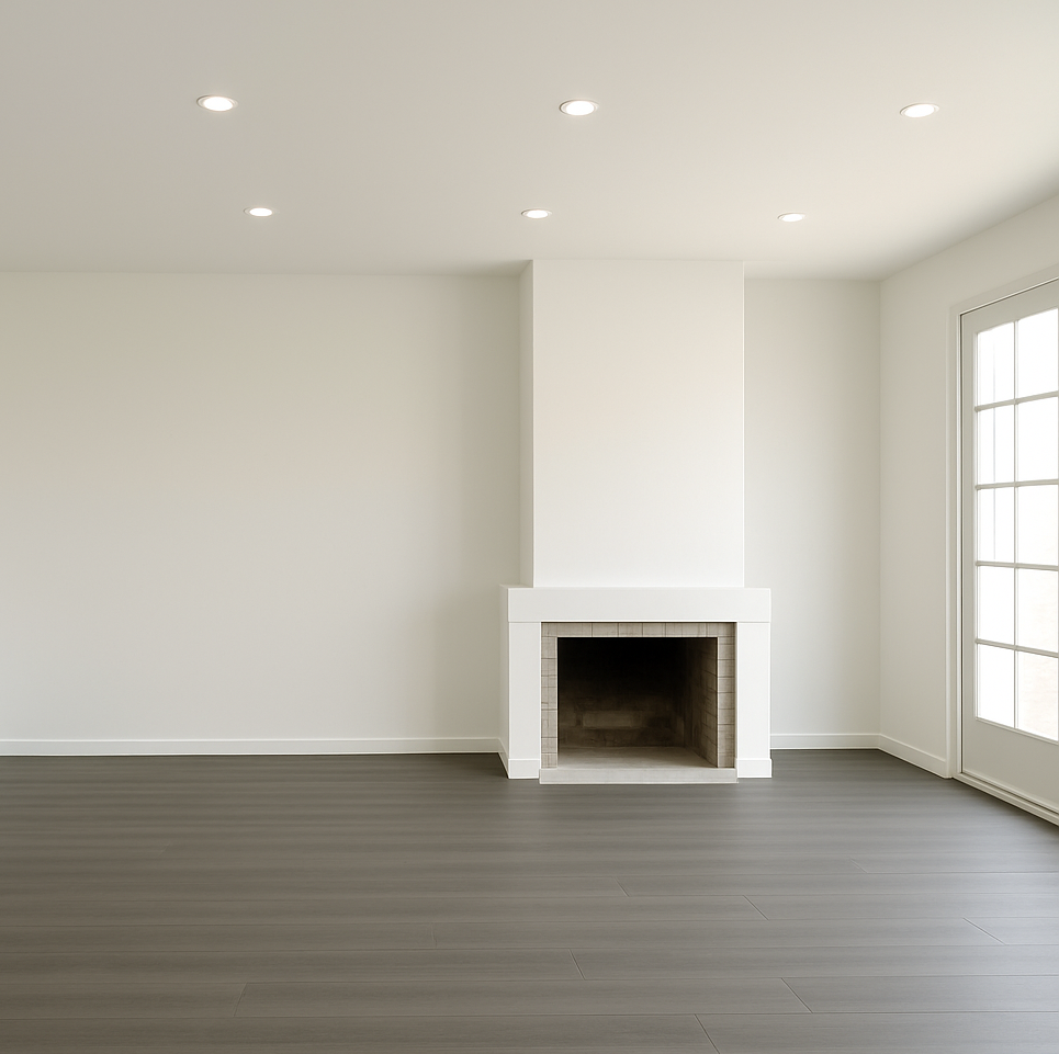 [Imagen del salón con chimenea reformado]